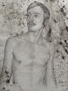 Listed Artist Pencil Drawing Signed original framed gay art - Picture 1 of 7
