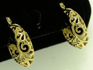 E022-> Genuine 9K 9ct SOLID Yellow Gold FILLIGREE Hoop Earrings Handmade - Bild 1 von 3