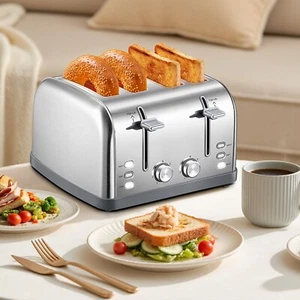 Toaster 4 Slice, Stainless Steel , 7-Shade Settings with Warming Rack, Silver - Picture 1 of 8