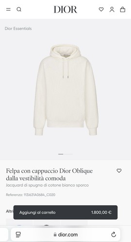 Dior Oblique Hoodie Towel Hooded Sweatshirt Jacket Size S Felpa 100% AUTHENTIC