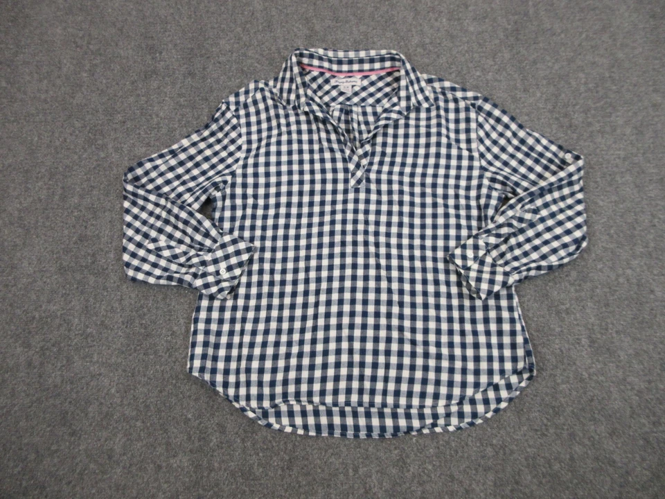 Camisa Tommy Bahama Mujer Mediana Azul Cuadros Cuello en V Pullover Algodón Damas Top Foto 1 de 4