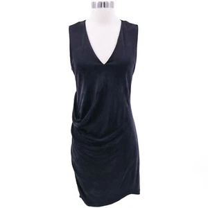 Helmut Lang Etuikleid Cupro Damen M Medium schwarz gerafft asymmetrisch V-Ausschnitt - Bild 1 von 13