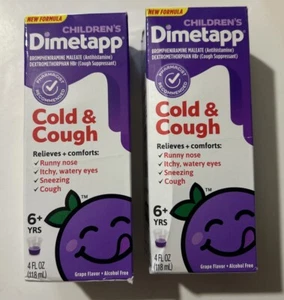 Lot Of 2 Dimetapp Children's Cold Cough Grape 4 Fl Oz Alcohol Free - Picture 1 of 6