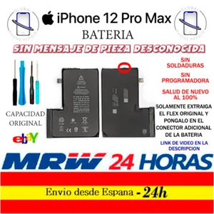 Bateria iPhone 12 Pro Max Sin mensaje pieza desconocida Salud 100% Adhesivo 24H - Zdjęcie 1 z 1