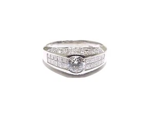 Ladies 14k White Gold 1ct Round & Princess Cut White Diamond Stunning Ring - Picture 1 of 6