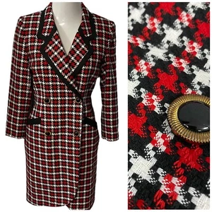Blazer Leslie Faye Mujer 8P Rojo Pata de Gallo Cuadros Abrigo Largo Chaqueta Oficina Trabajo - Imagen 1 de 17