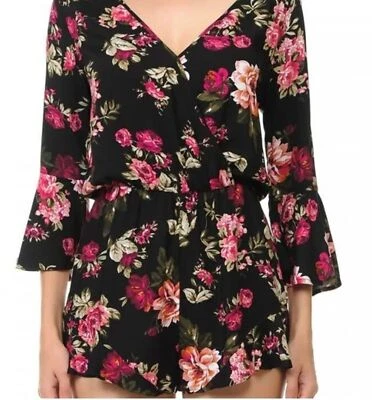 Mameluco Ambiance Apparel Mujer Talla M, Floral Manga Campana Cuello en V Espalda Abierta Foto 1 de 4
