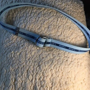 Women's Y2K ROXY Light Blue/Striped Canvas D Ring Adjustable BELT - Picture 1 of 2