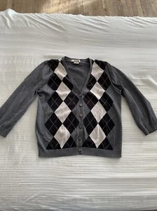 MICHAEL KORS gray LARGE argyle Plaid Knit Button Up Cardigan Sweater - Picture 1 of 6