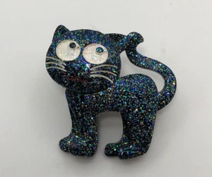 Broche Gato Vintage Acrílico Negro Brillante Iridiscente Asustado Gato Negro Halloween - Imagen 1 de 4