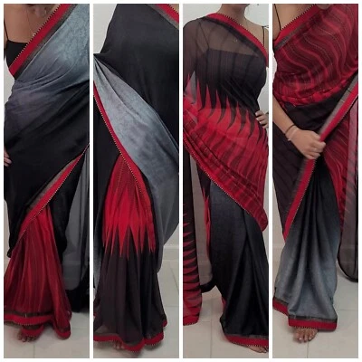 ¡Sari/sari reversible! ¡¡Usa de 4 maneras!! Clásico acero azul, negro y rojo-1 pieza Foto 1 de 4
