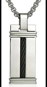 Collar de titanio Edward Mirell para hombre 20” con colgante de etiqueta de perro “cable cuadrado” - Imagen 1 de 24