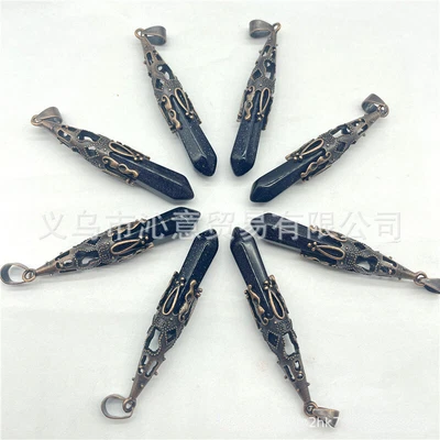 Colgante de curación con punta hexagonal largo bronce piedra arena azul natural pequeño de 20 piezas Foto 1 de 3