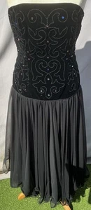 Vintage La Regina trägerloses schwarzes Samt & Chiffon Kleid-Größe 12 - Bild 1 von 13