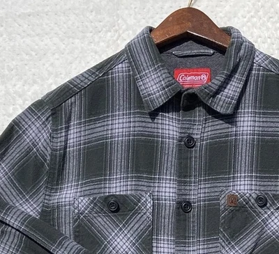 Camisa de Trabajo Coleman Hombres Gris Negro Verde Franela a Cuadros Aislada Botón Bolsillo L Foto 1 de 4
