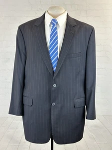 Jos A Bank Men's Navy Blue Striped 100% Wool Two Button Suit 46L 40X32 - Picture 1 of 14