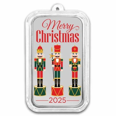 Barra de color plata 2025 1 oz - Cascanueces Feliz Navidad Foto 1 de 4