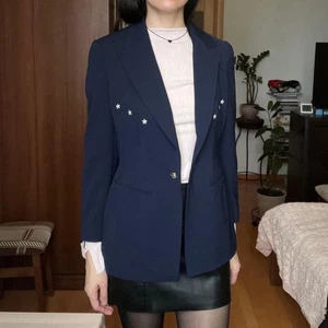 Blazer de lana Escada by Margaretha Ley azul marino con adornos de estrellas vintage - Imagen 1 de 9