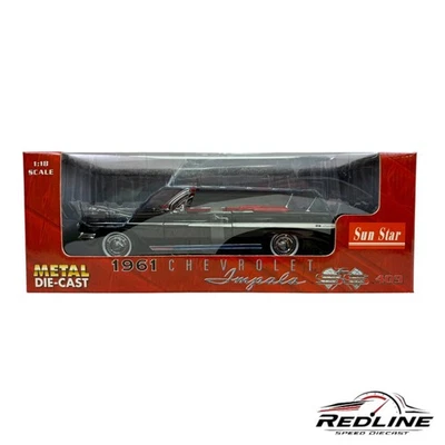 🇺🇸Sun Star 1961 Chevrolet Impala SS 409 negro rojo interior 1:18 C3🇺🇸 Foto 1 de 4