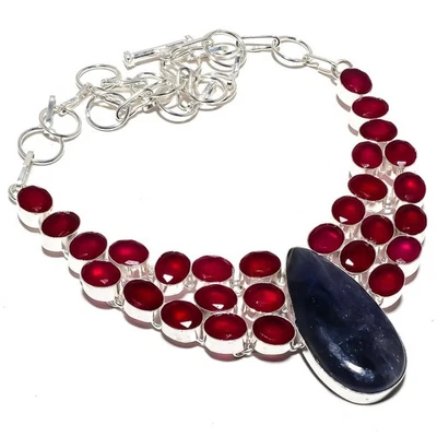 Collana gioielli in argento sterling 925 fatta a mano con pietre preziose in ... - Immagine 1 di 4