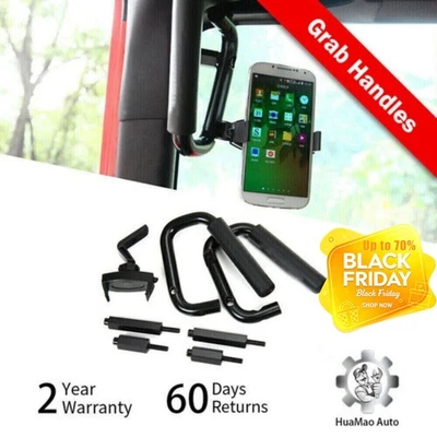 Front Grab Bars Grip Handles W/ Mobile Phone Holder For 07+ Jeep Wrangler JK JKU Foto 1 de 4