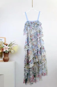 CAMILLA 100% Seide asymmetrische Nähte Spitze Sling Kleid Garten bedruckt laminiert - Bild 1 von 16