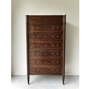 Antique Louis XVI White Marble Top Semainier Seven Drawer Chest Of Drawers & Key - Picture 1 of 11