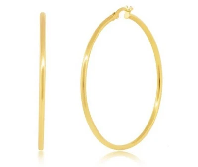 Pendientes de aro enchapados en oro amarillo de 18 k Cate & Chloe Monica 50 mm con bisagras traseras NUEVO Foto 1 de 4