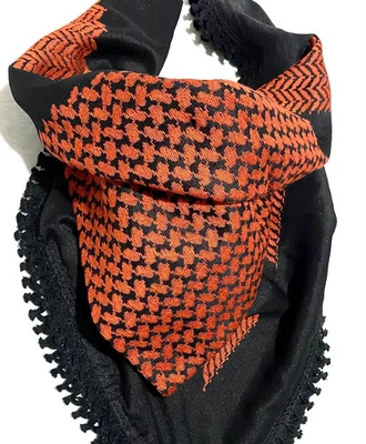 Única Bufanda Árabe Naranja Negro, Tejido Cosido, Keffyeih Cubierta Prendas para la Cabeza, De Colección Foto 1 de 3