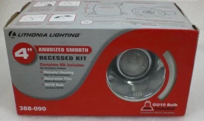 Kit empotrado liso anodizado Lithonia Lighting 4" con bombilla GU10 de 50 vatios 388-090 Foto 1 de 4