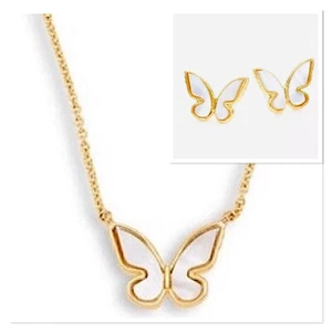 KATE SPADE NY All Flutter Mother of Pearl Butterfly Necklace & Stud Earrings - Picture 1 of 9