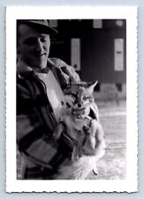 Vintage Photograph Man Holds Fox Wild Animal Possibly Hunted Dead