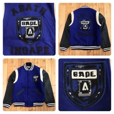 BAPE × EBBETS FIELD FLANNELS Leather sleeve varsity jacket A Bathing Ape Size M - Image 1 of 4