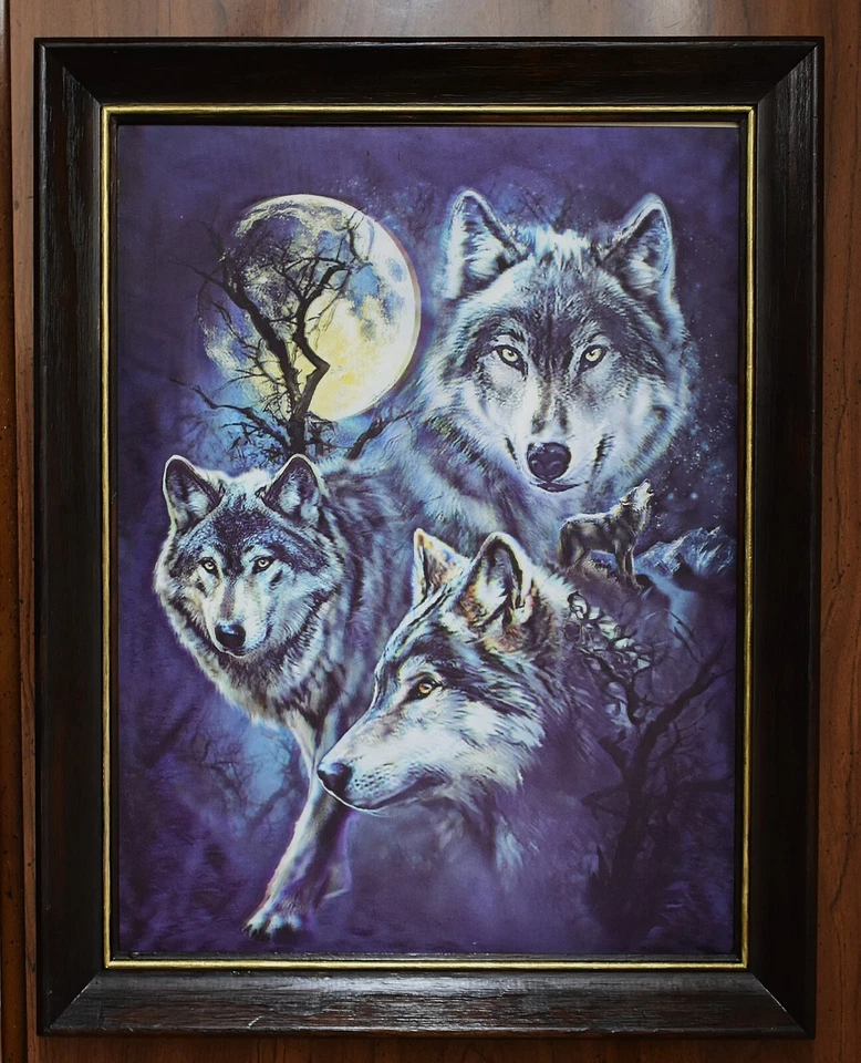 Wolf Wall Art Print 3D Lenticular Holographic Dimensional Framed VTG 1970s - Image 1 of 4