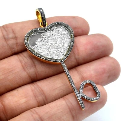 Colgante con llave de diamante móvil pavé natural de rodio chapado en oro de plata de ley 925 Foto 1 de 2