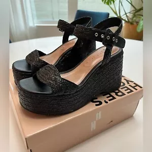 NIB Anthropologie Vicenza Raffia Platform Heels in Black Sz 7 - Picture 1 of 10