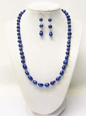 Juego de collar/pendientes de perlas espaciadoras de zafiro de agua dulce con cuentas espaciadoras de cristal  Foto 1 de 4