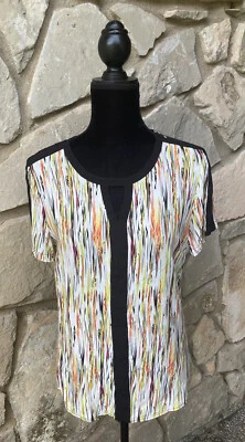 RENUAR Top Size 8 Multicolor Abstract Print Blouse Zipper Accent Excellent - Image 1 of 4