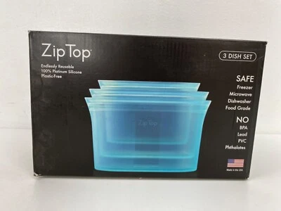 Reißverschluss Top 3 Geschirr Set Wiederverwendbar 100% Platin Silikon Lebensmittel Behälter Türkis Blau - Bild 1 von 4