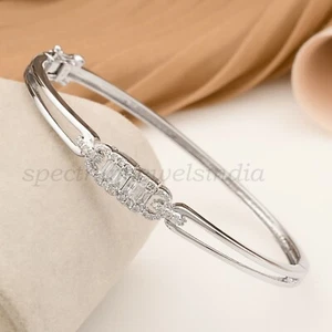 0.50 Ct Lab Grown CVD Baguette Diamond Bangle 14k White Gold Anniversary Gift - Picture 1 of 8