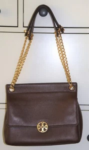 Tory Burch Chelsea Klappe Leder Büffelbraun Schultertasche mit goldener Kette - Bild 1 von 23