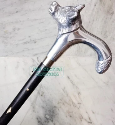 Bastón náutico estilo madera mango cabeza de toro de aluminio victoriano bastón náutico Foto 1 de 4