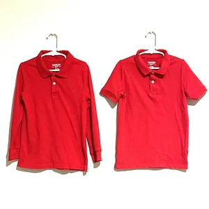 2 Oshkosh Boys Size 6 Shirts Long Short Sleeve Red Uniform School Cotton - Picture 1 of 8