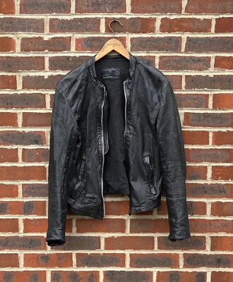 All Saints Mens COLLIDE Leather Bomber Jacket Biker SMALL AllSaints A289 - Image 1 of 4