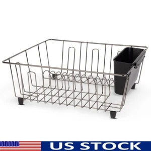 Small Dish Drainer Rack W/ Cutlery Cup Kitchen Storage Organizer Countertop New - Picture 1 of 7