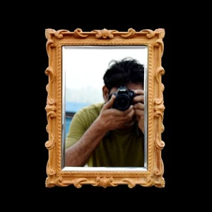 5 mm Wooden Wall Thick Mirror Natural Finish With Frame Hand Carved Decorative - Picture 1 of 10