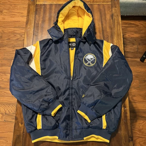 G III Sports Buffalo Sabres Hooded Bomber 90s Style Jacket Large Carl Banks Cover