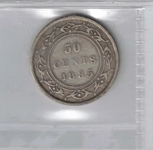 NEWFOUNDLAND 1885 50 CENTS QUEEN VICTORIA STERLING SILVER COIN GRADED ICCS F-15 - Picture 1 of 3