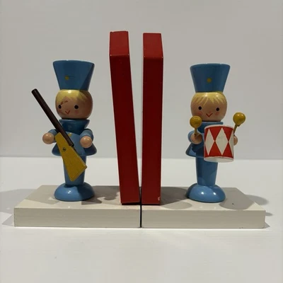 Vintage 1960s Painted Wood Bookends Boy Girl Toy Soldiers Books Sevi Italy - image 1 of 4