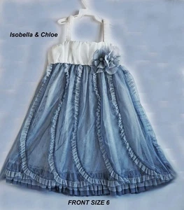Girls Party Dress Size 6 Isobella & Chloe Cream Dusty Blue Mesh Overlay w/Ruffle - Picture 1 of 9